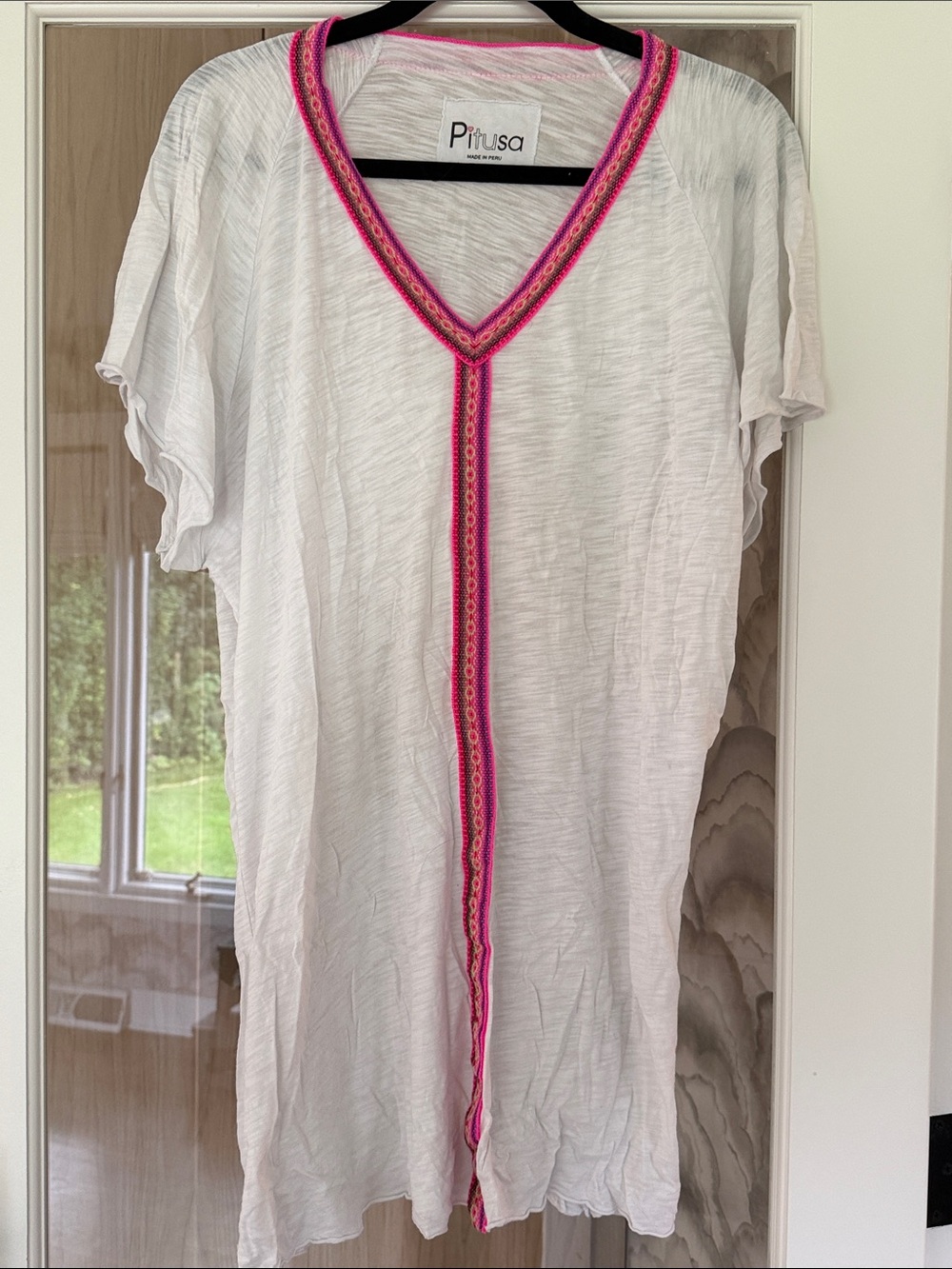 Pitusa White Tunic with Pink Trim V-Neck